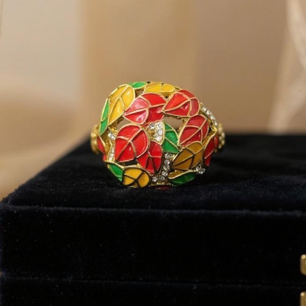 Gold plated enamel dome ring 6